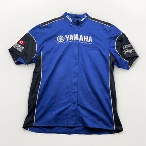Y2K Yamaha Factory Racing Canada Button Up Crew Shirt Size 3XL Blue Motorsport